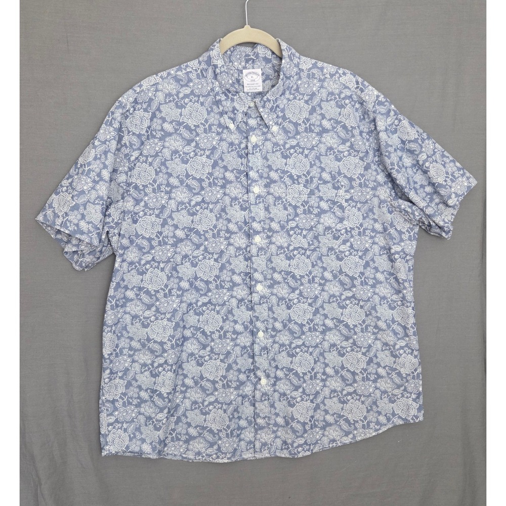 Brooks Brothers 1818 Regent Fit Blue Floral Paisley Cotton Shirt XL Short Slv